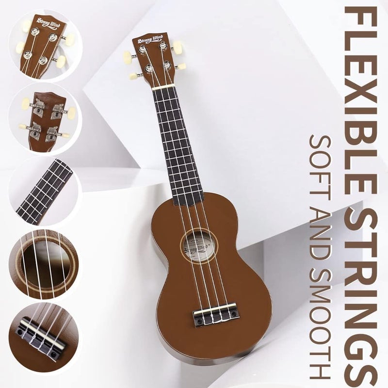 Strong wind Soprano Ukulele - Stringed Musical Instrument Ukulele for Beginners, 21 Inch Basswood Ukelele (Brown) - Image 4